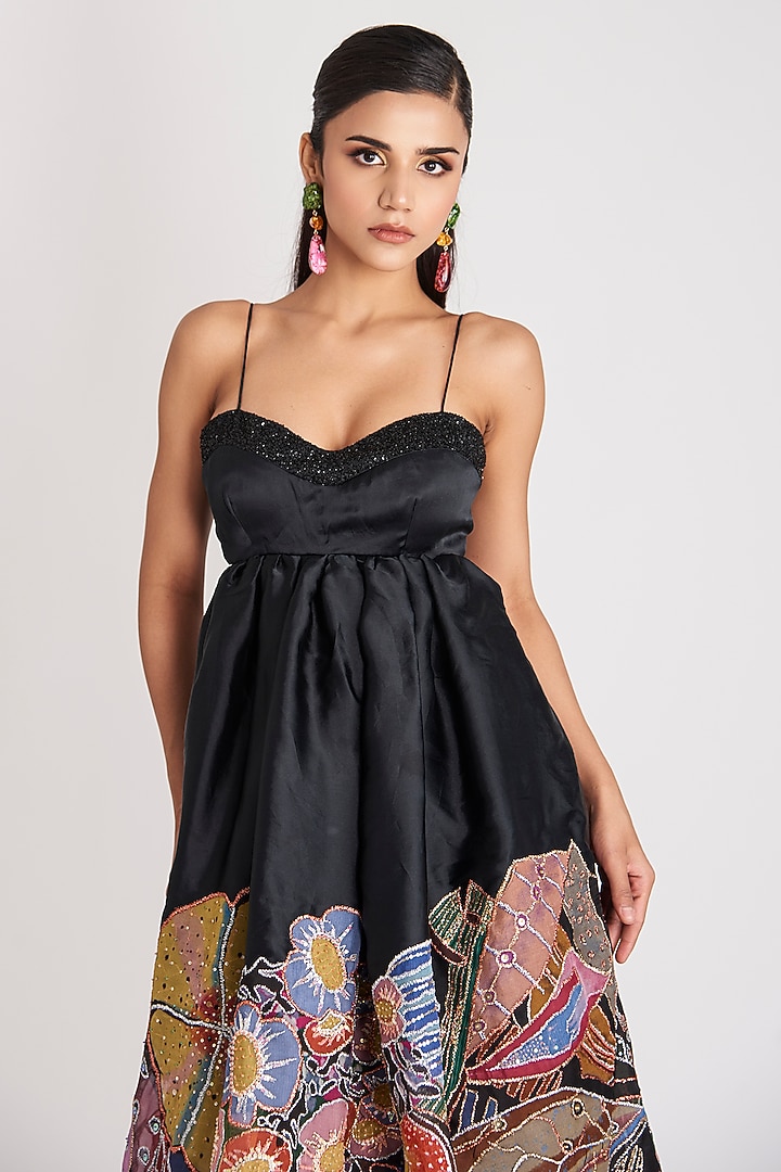 Black Organza Embellished Wedding Gown by Aisha Rao at Pernia's Pop Up Shop