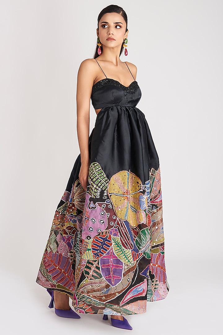 Black Organza Embellished Wedding Gown by Aisha Rao at Pernia's Pop Up Shop