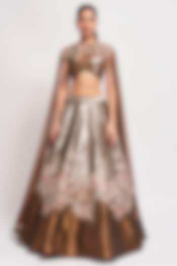 Copper Metallic Tissue Applique Embellished Bridal Lehenga Set by Aisha Rao at Pernia's Pop Up Shop