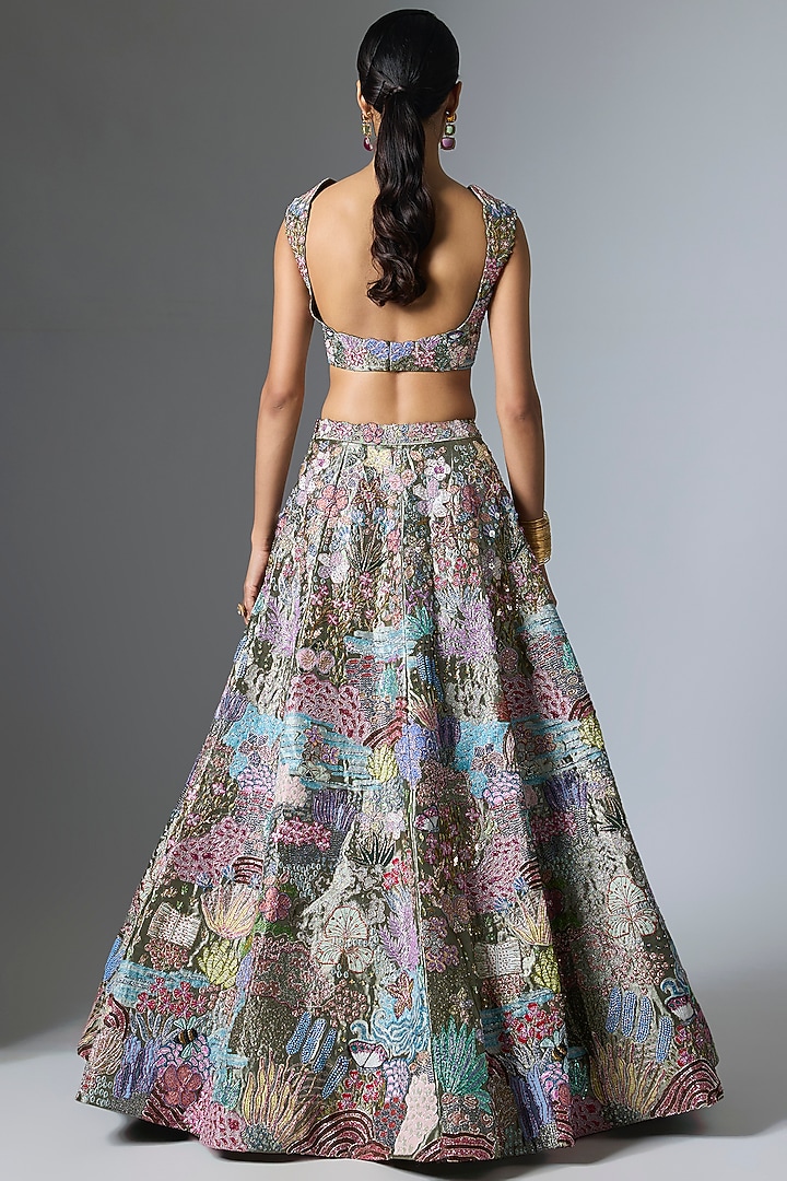 Grey Tissue Embellished Bridal Lehenga Set by Aisha Rao at Pernia's Pop Up Shop