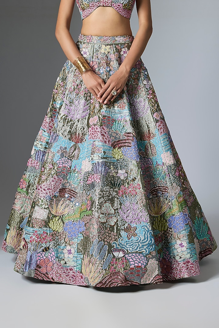 Grey Tissue Embellished Bridal Lehenga Set by Aisha Rao at Pernia's Pop Up Shop