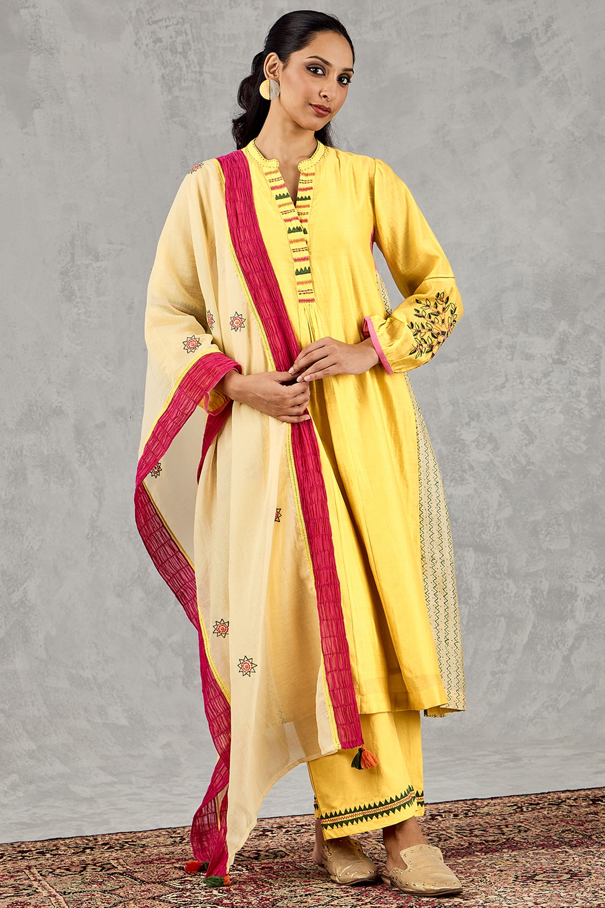 Shivani Bhargava Yellow Chanderi Handblock Printed & Embroidered Kurta Set