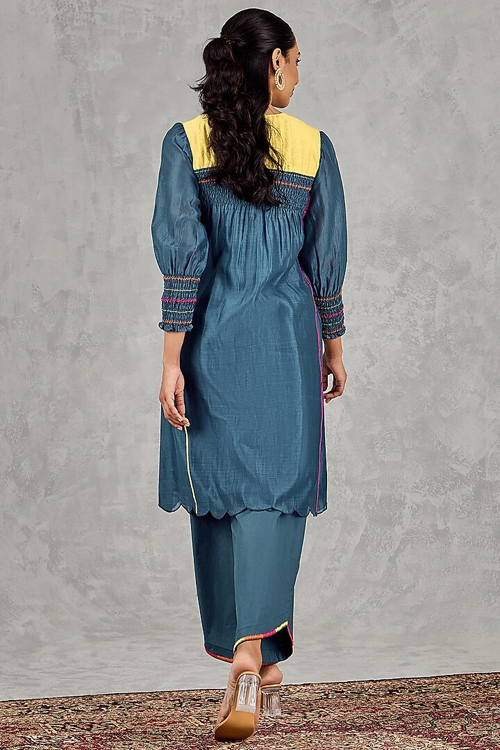 Blue Chanderi Embroidered Kurta Set by Shivani Bhargava at Pernia's Pop Up Shop