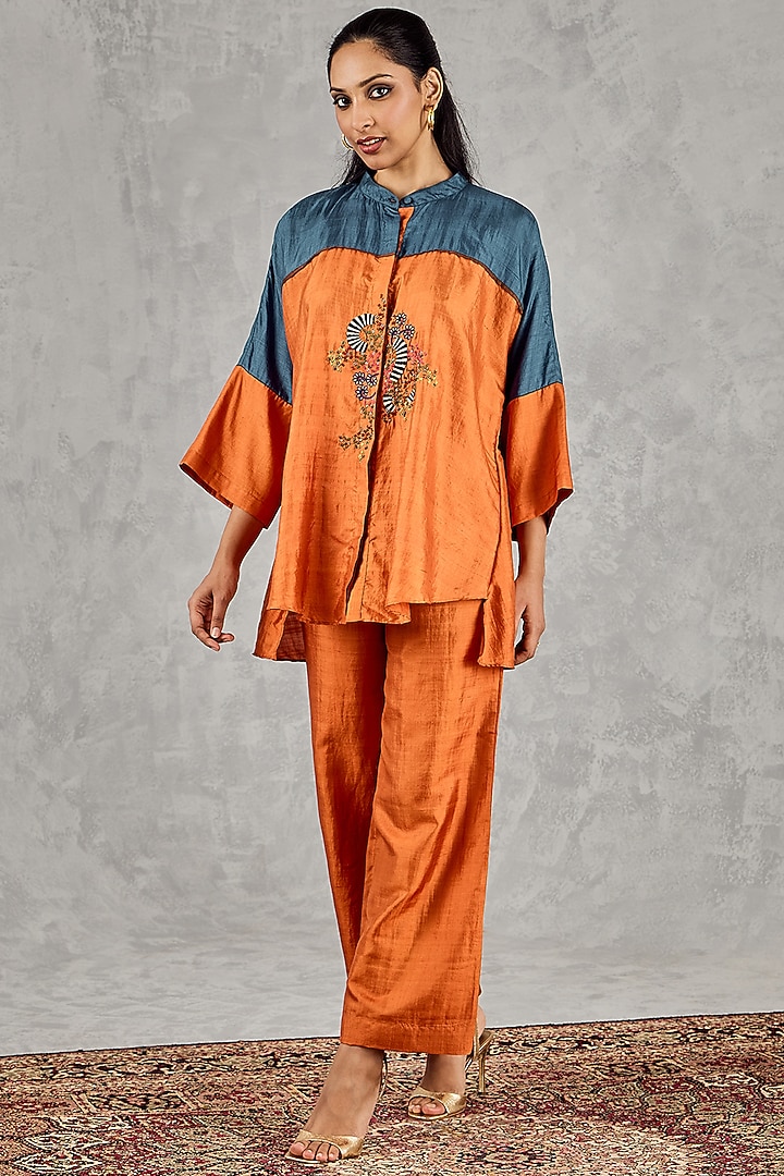 Burnt Orange Silk Co-Ord Set by Shivani Bhargava at Pernia's Pop Up Shop