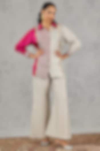 Grey & Hot Pink Silk Hand Block Printed Co-Ord Set by Shivani Bhargava at Pernia's Pop Up Shop