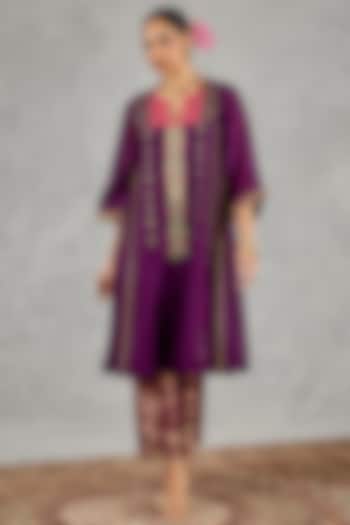 Purple Chanderi Embroidered Kurta Set by shivani bhargava at Pernia's Pop Up Shop