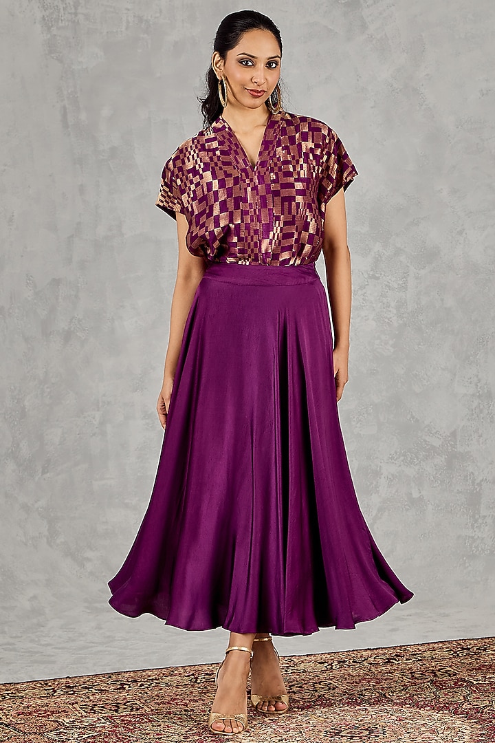 Purple Chanderi Tissue Silk Co-Ord Set by shivani bhargava at Pernia's Pop Up Shop