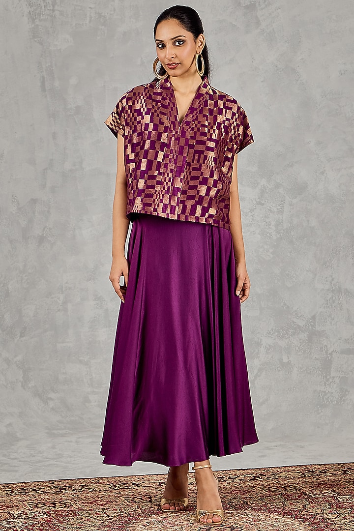 Purple Chanderi Tissue Silk Co-Ord Set by shivani bhargava at Pernia's Pop Up Shop