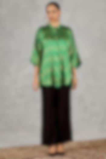 Green Silk Zari Tunic Set by shivani bhargava at Pernia's Pop Up Shop