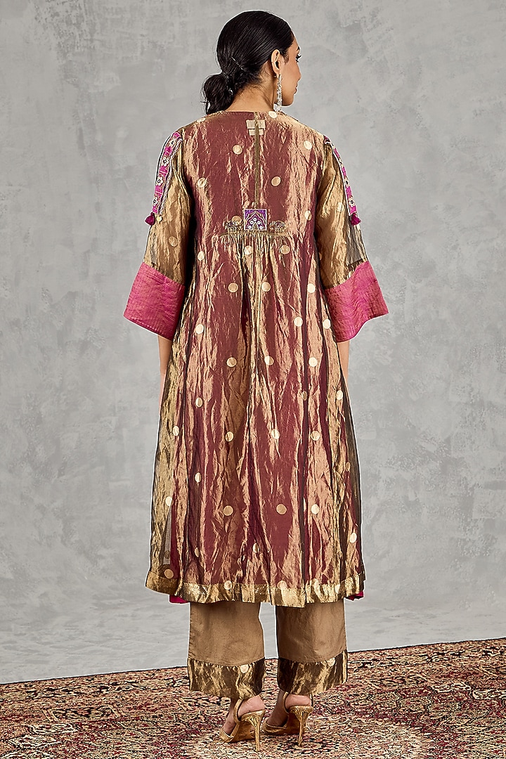 Golden Tissue Silk Embroidered Jacket Set by shivani bhargava at Pernia's Pop Up Shop