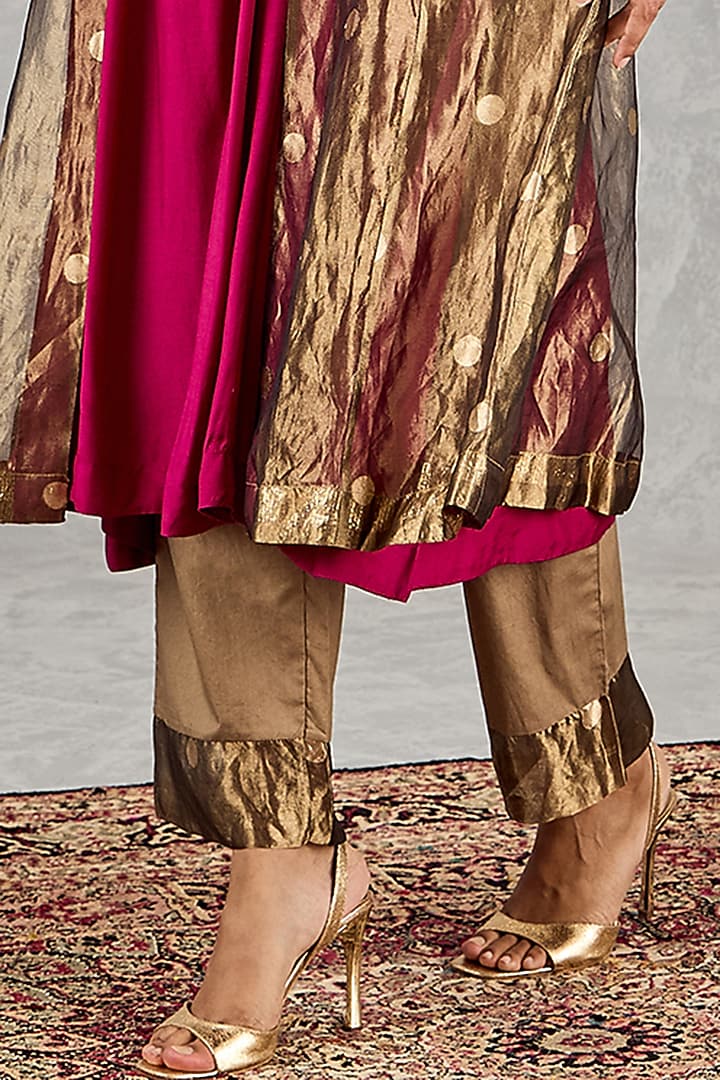 Golden Tissue Silk Embroidered Jacket Set by shivani bhargava at Pernia's Pop Up Shop
