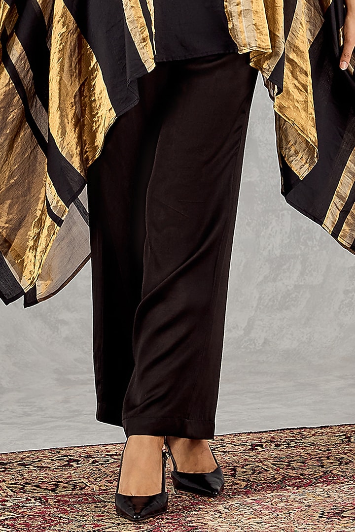 Black & Golden Chanderi Silk Tissue Asymmetric Cape Set by shivani bhargava at Pernia's Pop Up Shop
