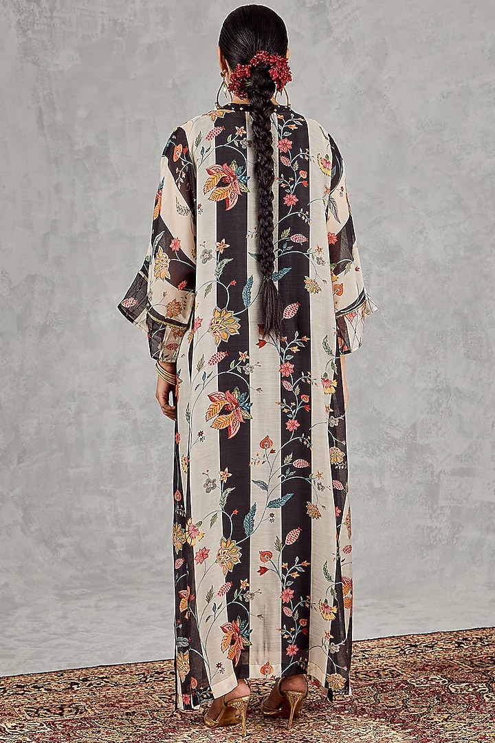 Black & White Chanderi Floral Printed Kaftan by shivani bhargava at Pernia's Pop Up Shop