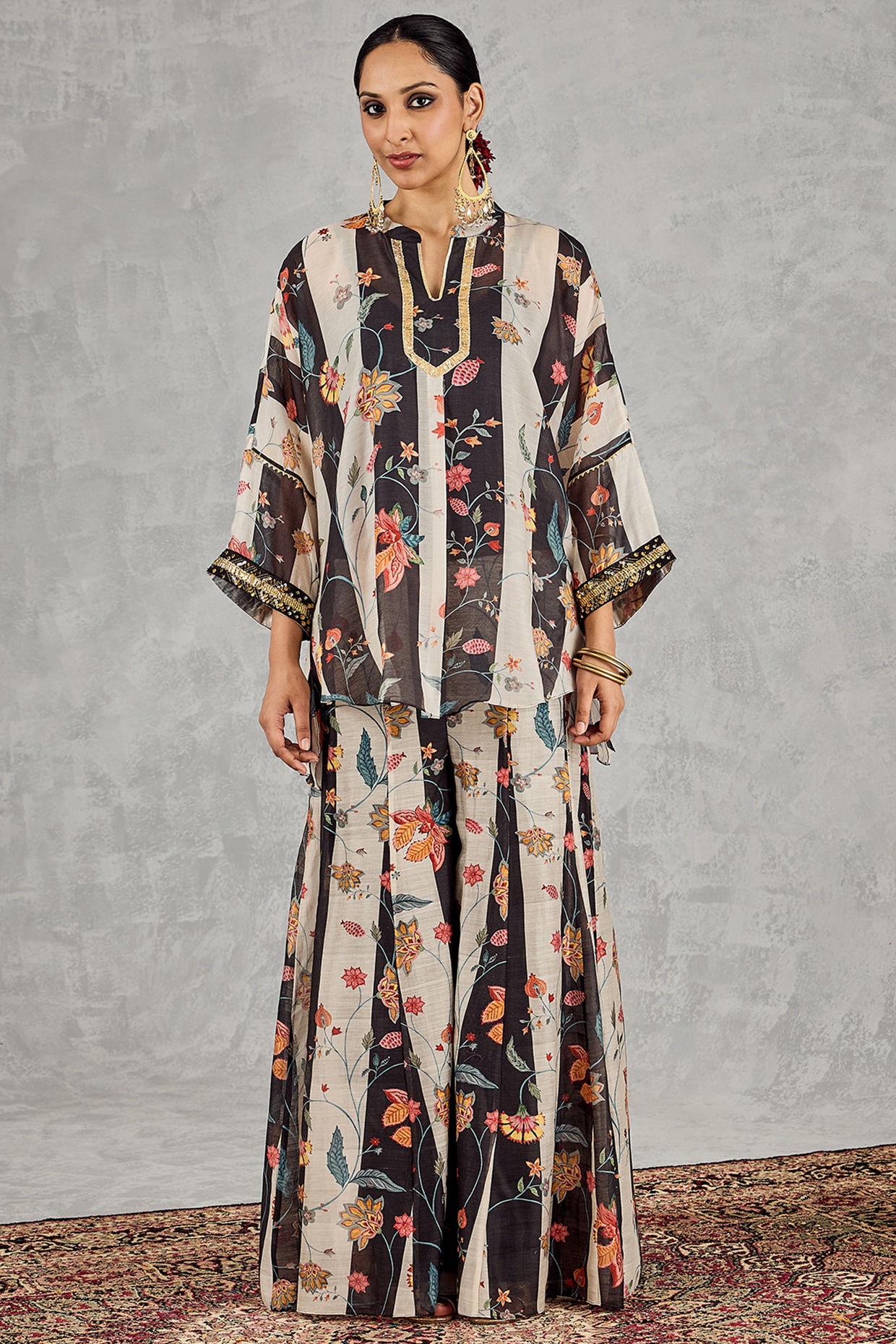 shivani bhargava Black & White Chanderi Floral Printed Sharara Set