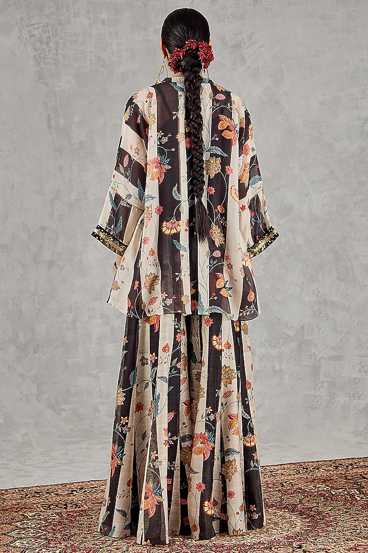 Black & White Chanderi Floral Printed Party Wear Sharara Set by shivani bhargava at Pernia's Pop Up Shop