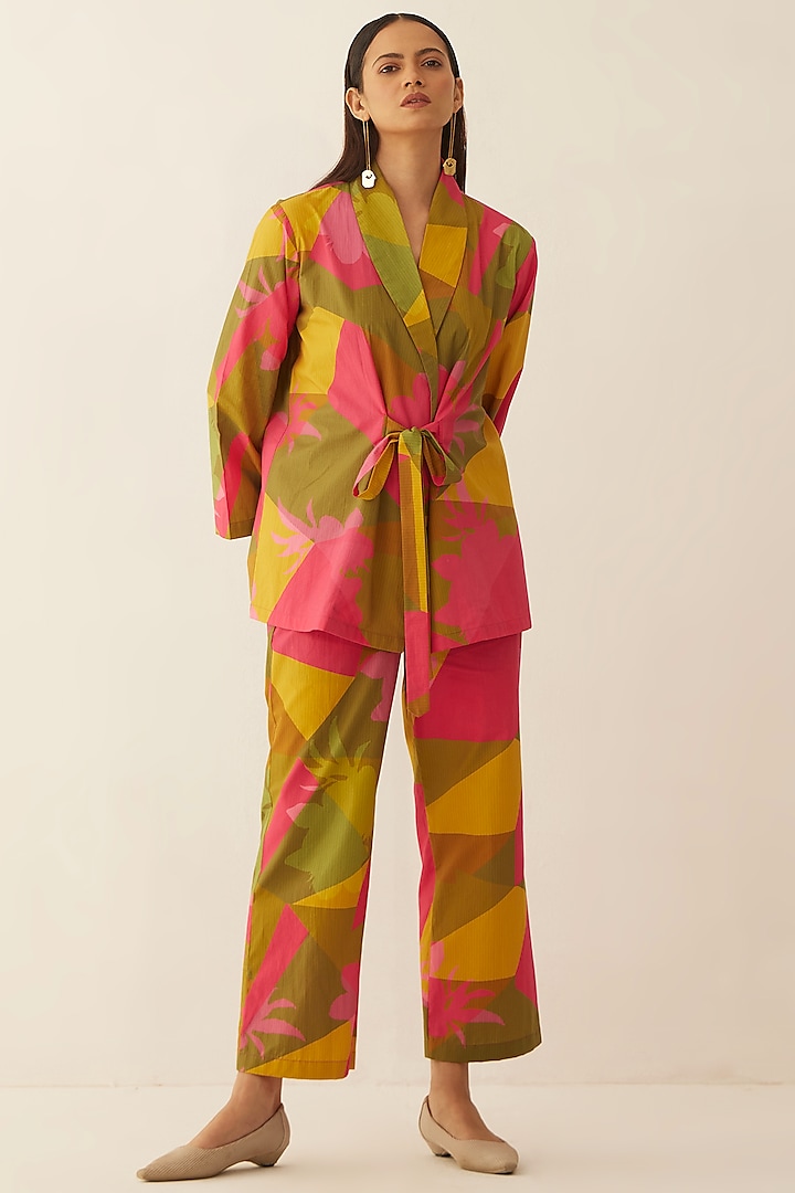 Multi-Colored Giza Cotton Jacket Set by Shivani Bhargava