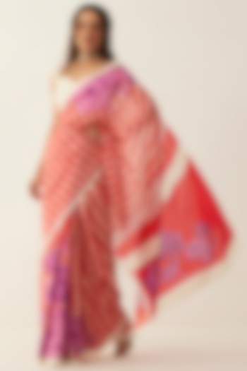 Red & Off-White Handwoven Natural Silk Printed Saree by Shivani Bhargava