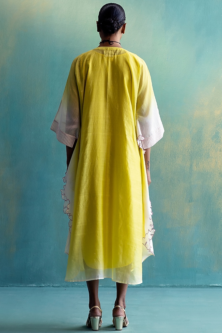 Yellow Handwoven Chanderi Embroidered Kaftan Set by Shivani Bhargava at Pernia's Pop Up Shop