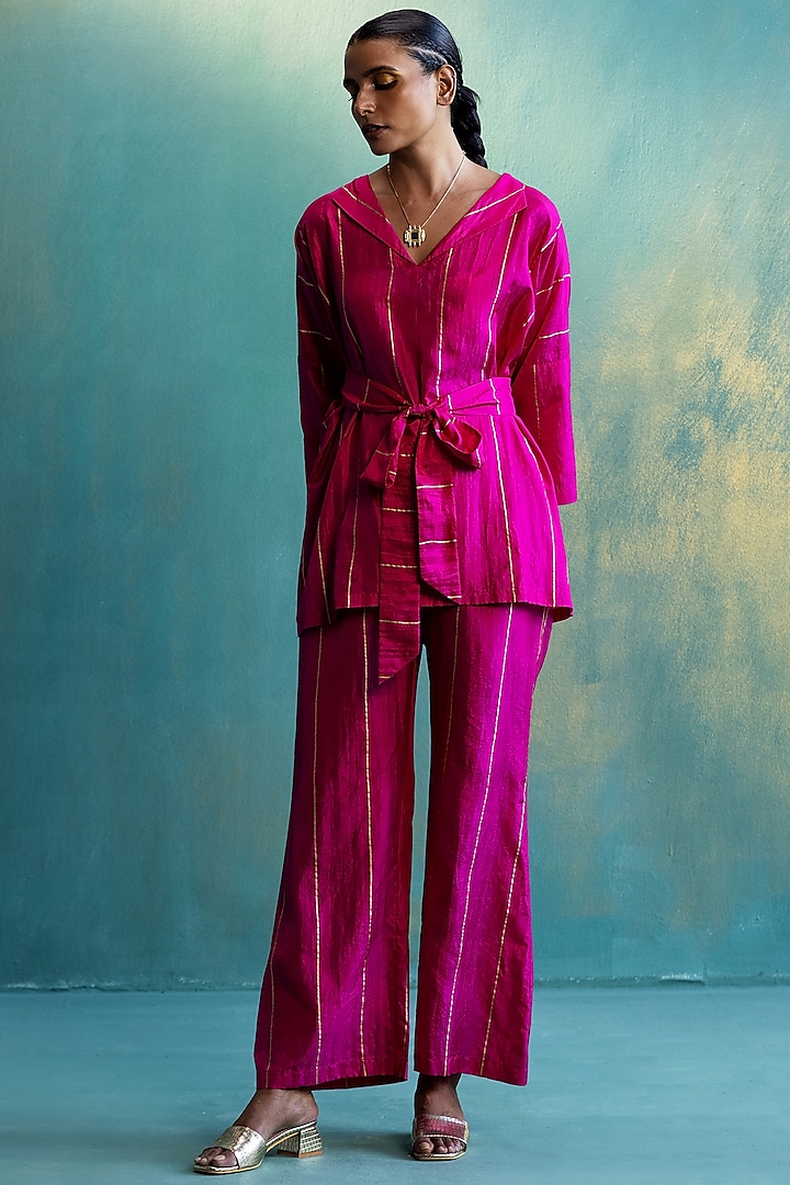 Pink Silk Printed Co-Ord Set by Shivani Bhargava