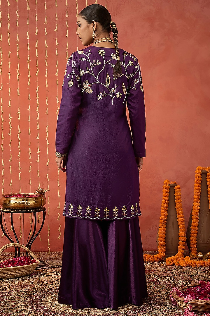 Purple Mashru Silk Gota Hand Embroidered Party Wear Sharara Set by Shivani Bhargava at Pernia's Pop Up Shop