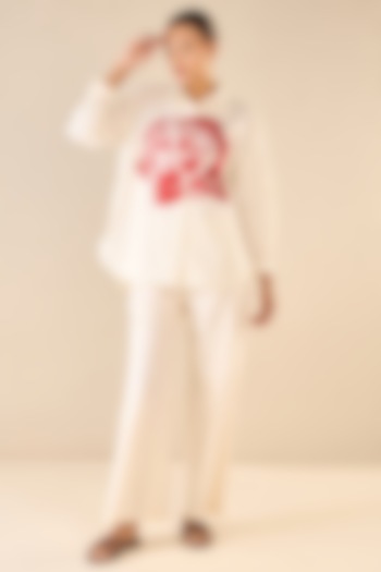 Ivory Cotton Floral Applique Embroidered Co-Ord Set by Shivani Bhargava at Pernia's Pop Up Shop