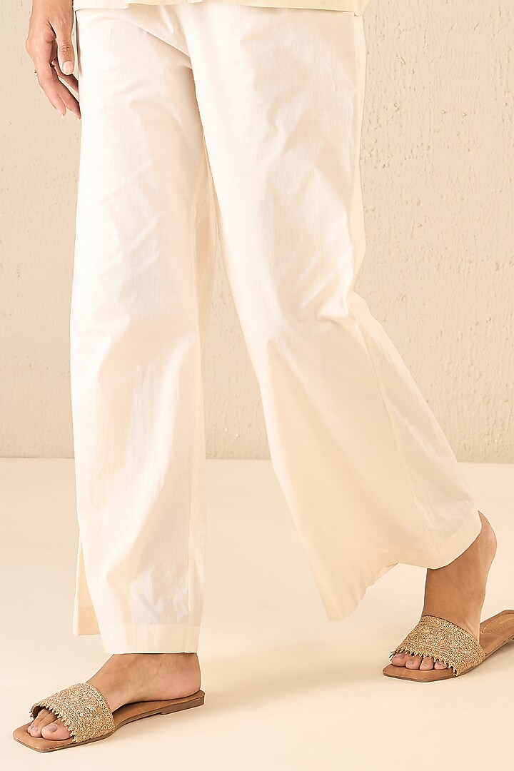Ivory Cotton Floral Embroidered Co-Ord Set by Shivani Bhargava at Pernia's Pop Up Shop