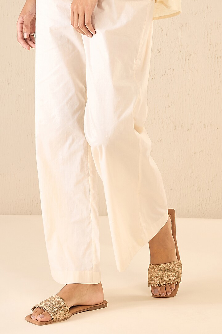Ivory Cotton Floral Embroidered Co-Ord Set by Shivani Bhargava at Pernia's Pop Up Shop