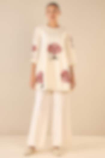 Ivory Cotton Floral Embroidered Co-Ord Set by Shivani Bhargava at Pernia's Pop Up Shop