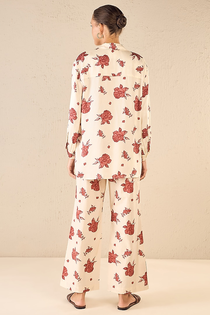 White & Red Bemberg Satin Floral Printed Co-Ord Set by shivani bhargava at Pernia's Pop Up Shop