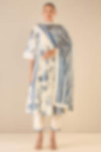 Blue & White Chanderi Floral Printed Anarkali Set by shivani bhargava at Pernia's Pop Up Shop
