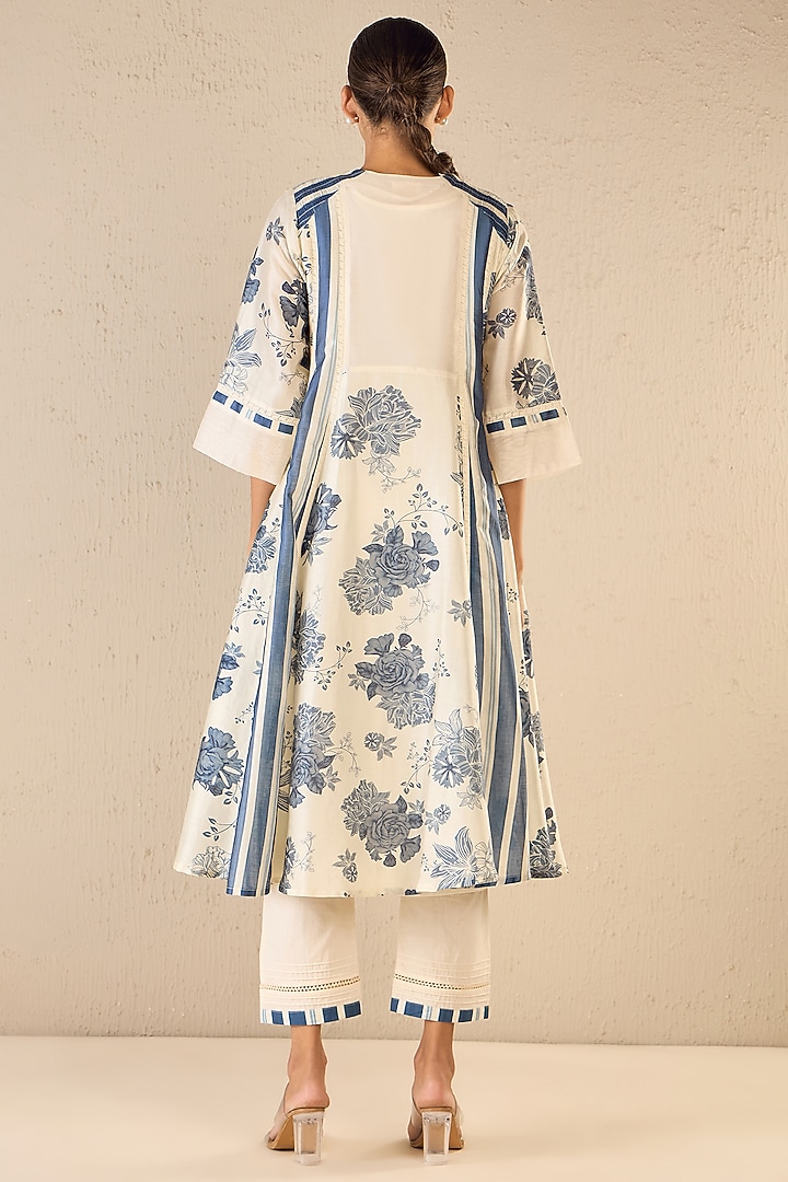 Blue & White Chanderi Floral Printed Party Wear Anarkali Set by shivani bhargava at Pernia's Pop Up Shop