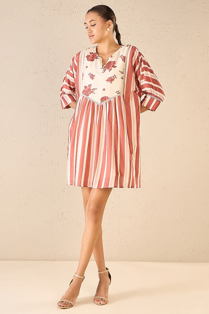 Red Chanderi Striped Cape Set by shivani bhargava at Pernia's Pop Up Shop