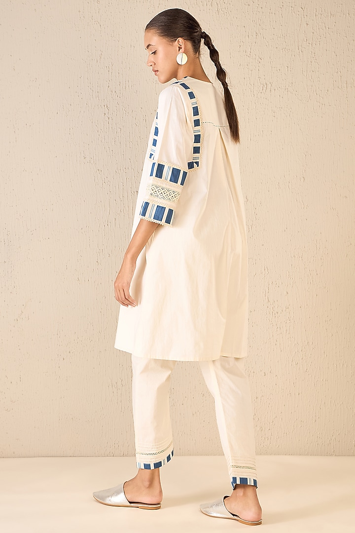 Ivory & Blue Cotton Striped Cape Set by shivani bhargava at Pernia's Pop Up Shop