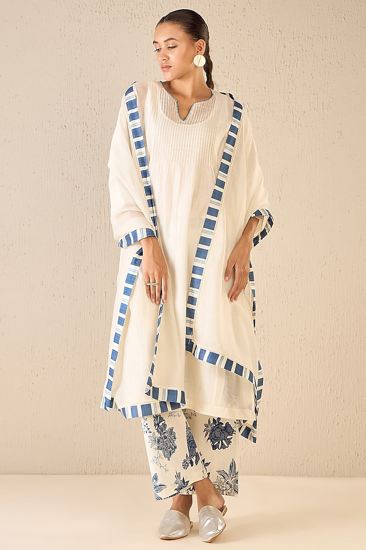 Ivory Chanderi Choga Kurta Set by shivani bhargava at Pernia's Pop Up Shop