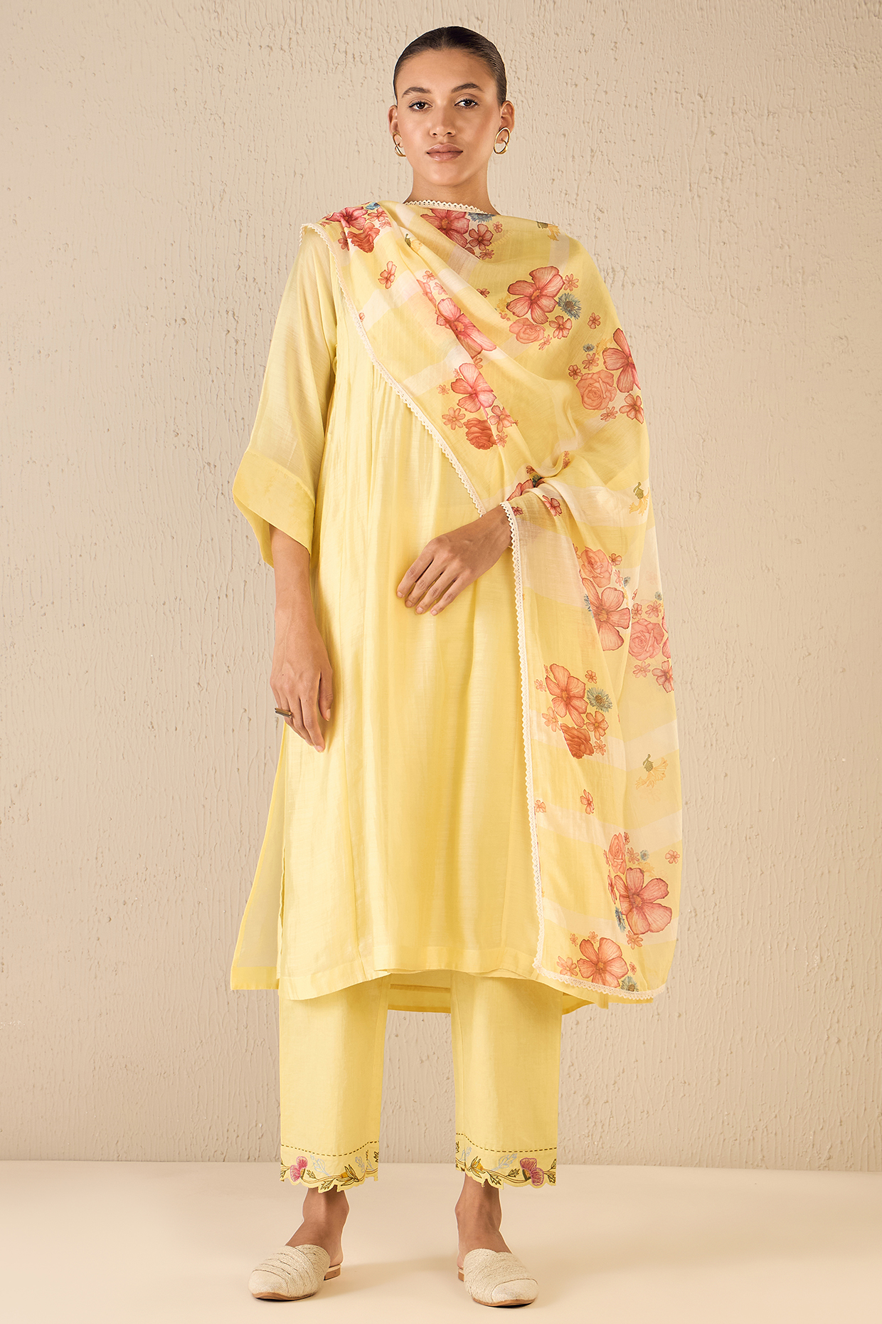 Yellow Chanderi Choga Kurta Set by shivani bhargava at Pernia's Pop Up Shop