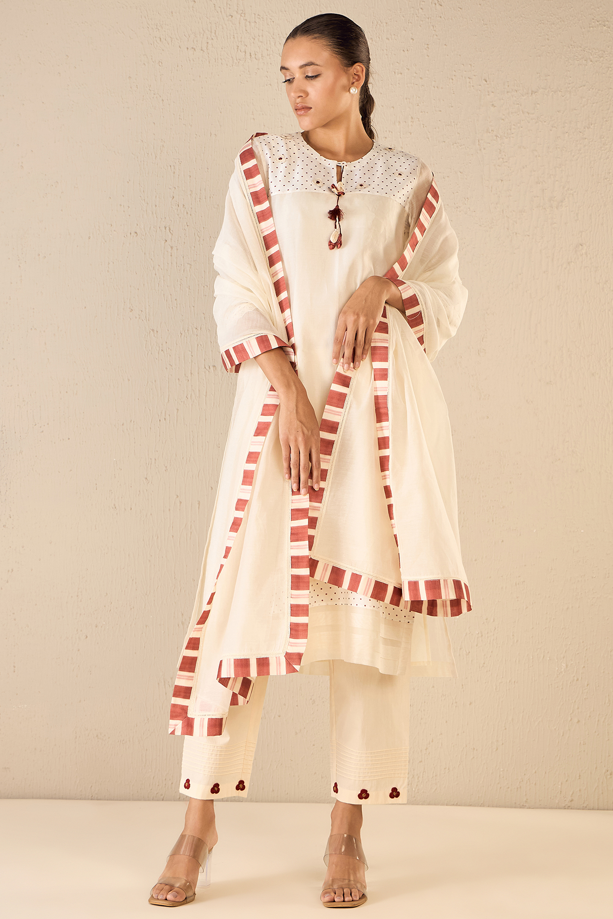 Ivory Chanderi Kurta Set by shivani bhargava at Pernia's Pop Up Shop
