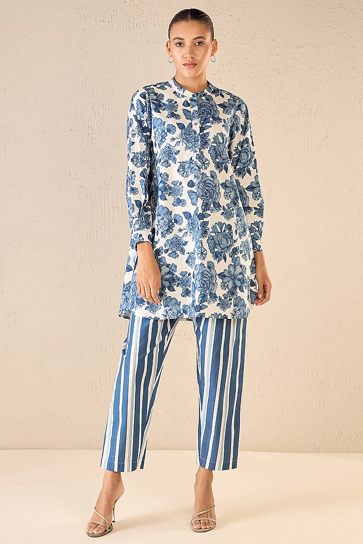 Blue Cotton Printed Co-Ord Set by shivani bhargava at Pernia's Pop Up Shop