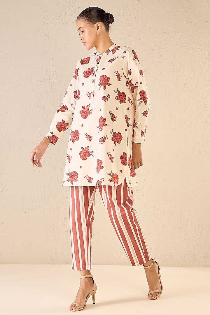 White & Red Cotton Rose Printed Co-Ord Set by shivani bhargava at Pernia's Pop Up Shop