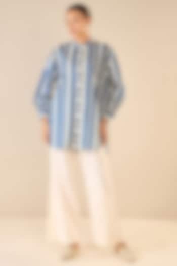 Blue Cotton Striped Co-Ord Set by shivani bhargava at Pernia's Pop Up Shop