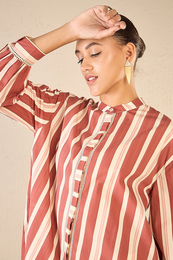 Red Cotton Striped Co-Ord Set by shivani bhargava at Pernia's Pop Up Shop