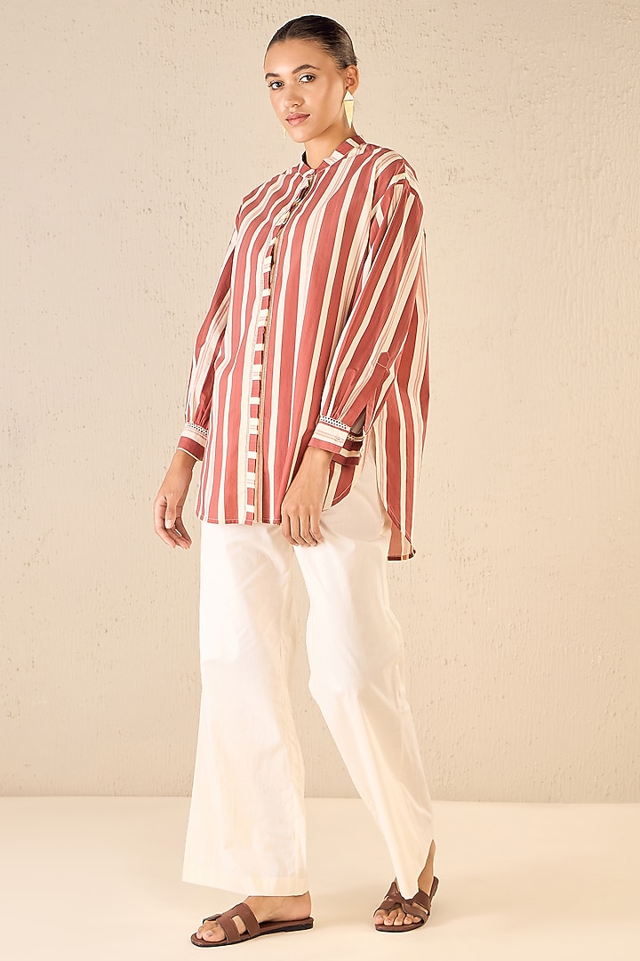 Red Cotton Striped Co-Ord Set by shivani bhargava at Pernia's Pop Up Shop