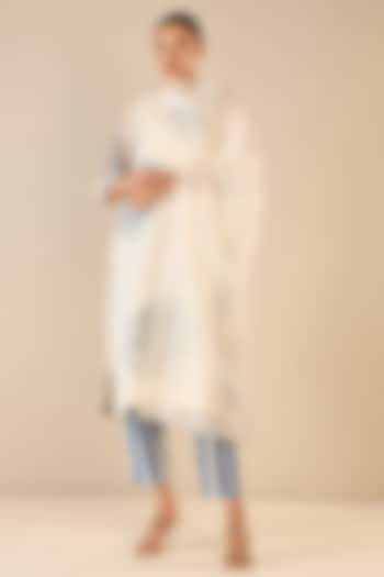 White & Blue Chanderi Embroidered Kurta Set by shivani bhargava at Pernia's Pop Up Shop