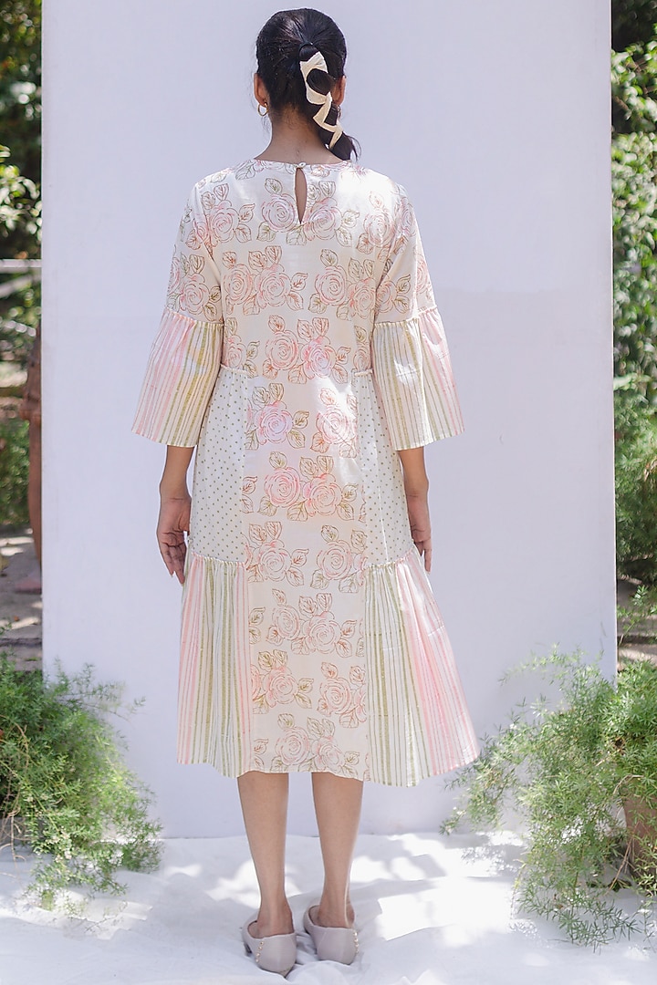Ivory Printed & Striped Summer Dress by Shivani Bhargava at Pernia's Pop Up Shop