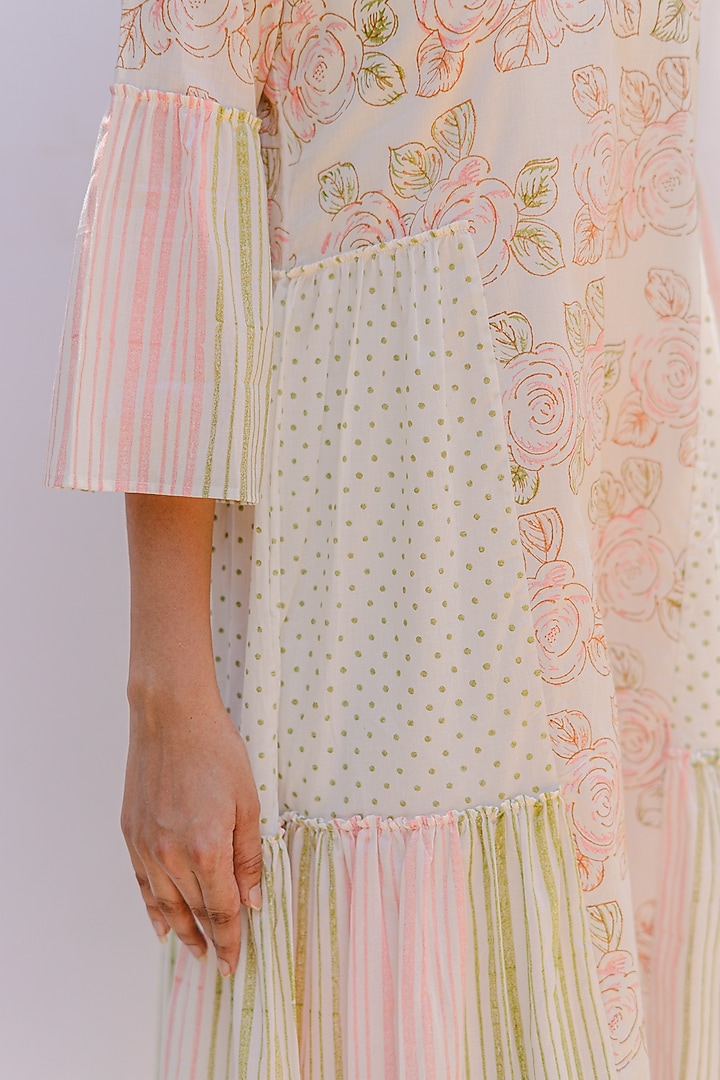 Ivory Printed & Striped Summer Dress by Shivani Bhargava at Pernia's Pop Up Shop