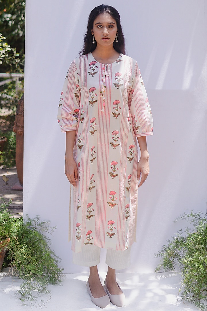 Cream Dori Embroidered Kurta Set by Shivani Bhargava at Pernia's Pop Up Shop