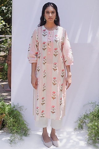 Cream Dori Embroidered Kurta Set by Shivani Bhargava