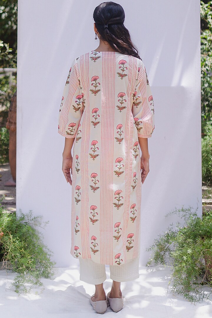 Cream Dori Embroidered Kurta Set by Shivani Bhargava at Pernia's Pop Up Shop
