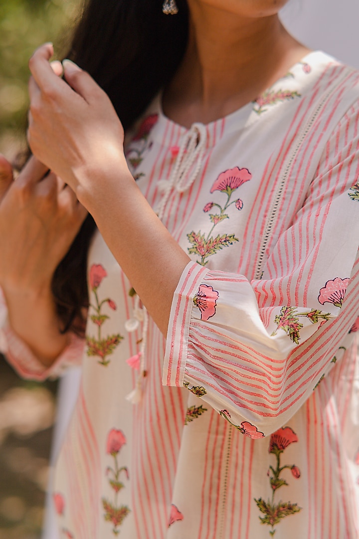 Cream Dori Embroidered Kurta Set by Shivani Bhargava at Pernia's Pop Up Shop