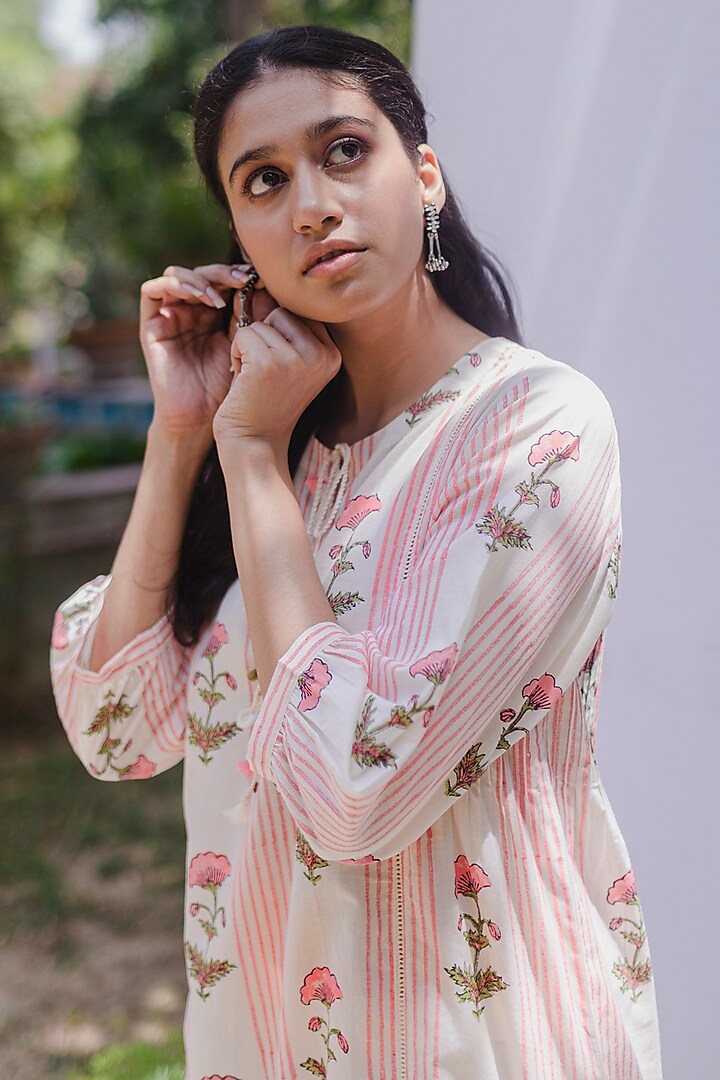 Cream Dori Embroidered Kurta Set by Shivani Bhargava at Pernia's Pop Up Shop