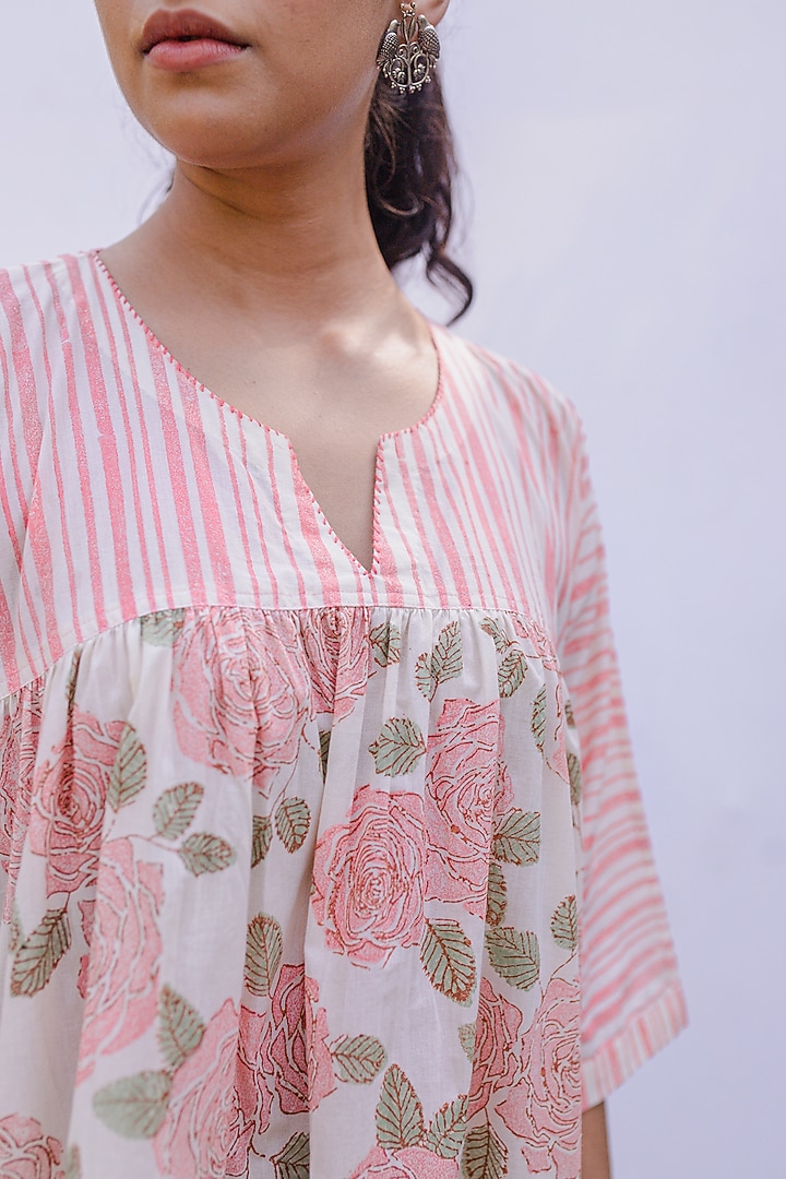 Cream Hand Block Printed Cape Set by Shivani Bhargava at Pernia's Pop Up Shop